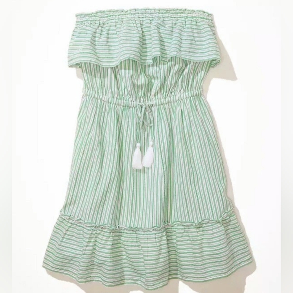 NWT American Eagle Strapless Ruffle Striped Tube Dress With Straps Size XL
